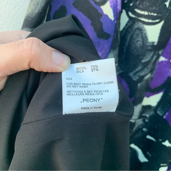 "Peony" Ladies Size 8 Circle Skirt Purple Black Floral Wool Silk Belted Lined - Picture 9 of 10